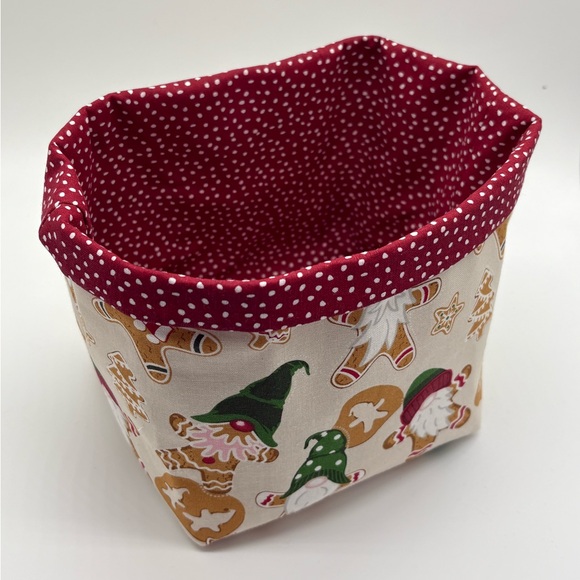 Handmade Christmas Fabric Basket Christmas Gnome Fabric Basket - Picture 3 of 3
